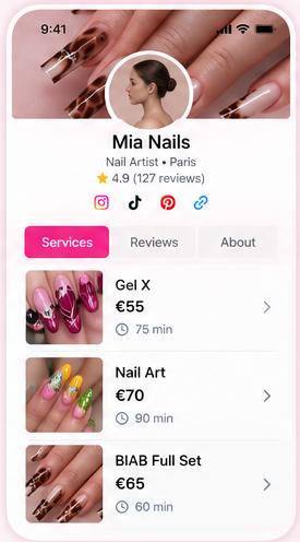 Nelsy nail tech service menu and pricing page