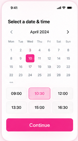 Nelsy appointment scheduling and calendar picker
