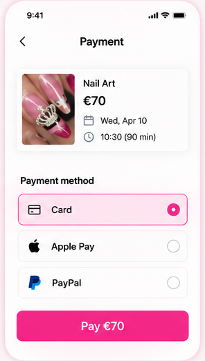 Nelsy online booking confirmation and deposit payment screen